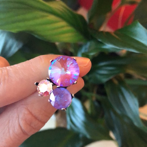 Fuchsia Grape and Aurora Borealis Crystal Earrings - Picture 4 of 4